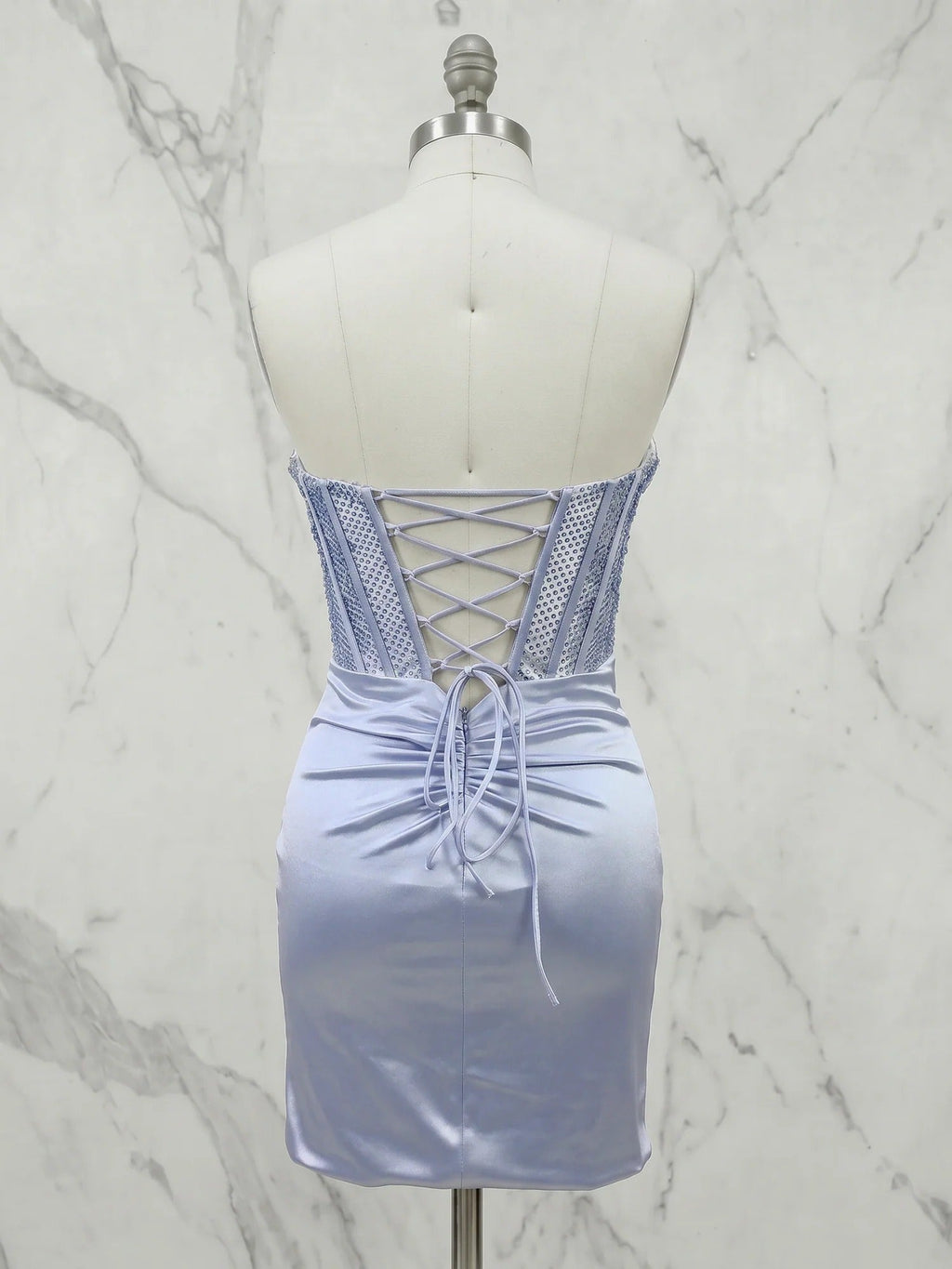 Strapless Corset Bodice Mini Homecoming Dress with Ruched Skirt