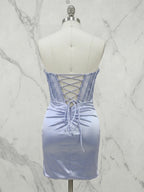 Strapless Corset Bodice Mini Homecoming Dress with Ruched Skirt