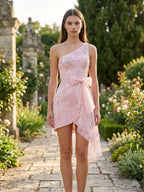 One-Shoulder 3D Floral Mini Dress with Tulle Sash Homecoming Dresses