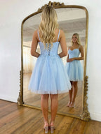 Sweetheart Glitter Tulle Mini Dress with 3D Floral Waist Detail Homecoming Dresses