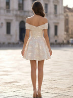 Off-the-Shoulder Sequined Mini Dress with Sweetheart Neckline Homecoming Dresses