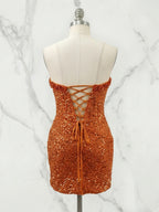 Glitter Strapless Mermaid Sequined Short Mini Homecoming Dress
