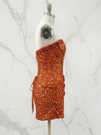Glitter Strapless Mermaid Sequined Short Mini Homecoming Dress
