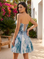 Strapless Sweetheart Beaded Brocade Mini Homecoming Dress