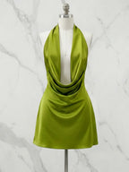 Halter Cowl Neck Satin Mini Dress Homecoming Dresses
