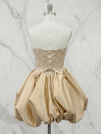 Strapless Sweetheart Lace Ball Gown Mini Homecoming Dresses with Bubble Hem