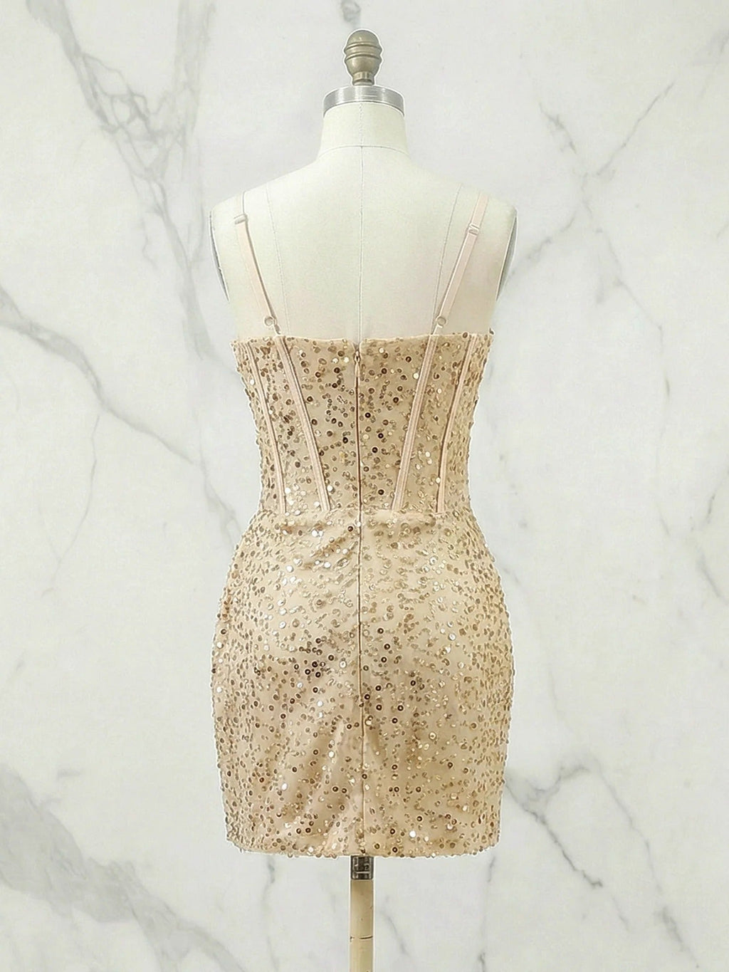 Glitter Bodycon Spaghetti Straps Sweetheart Short Homecoming Dress with Slit