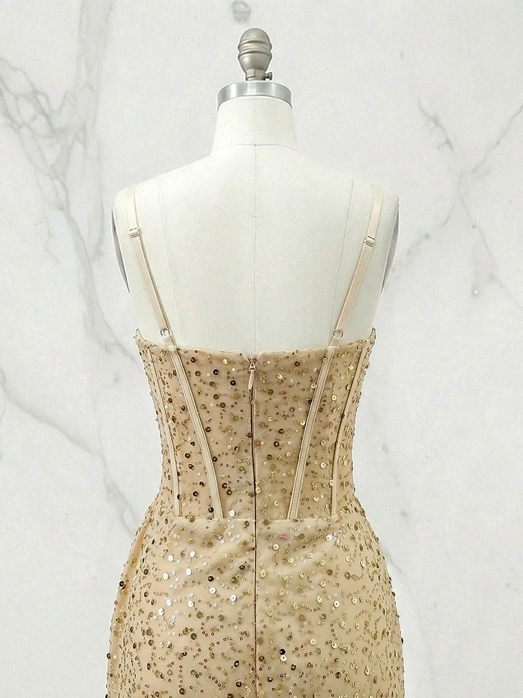 Glitter Bodycon Spaghetti Straps Sweetheart Short Homecoming Dress with Slit