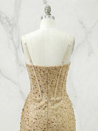 Glitter Bodycon Spaghetti Straps Sweetheart Short Homecoming Dress with Slit