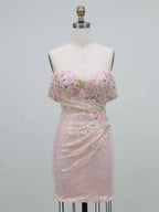 Sequin Floral Off-the-Shoulder Homecoming Dress