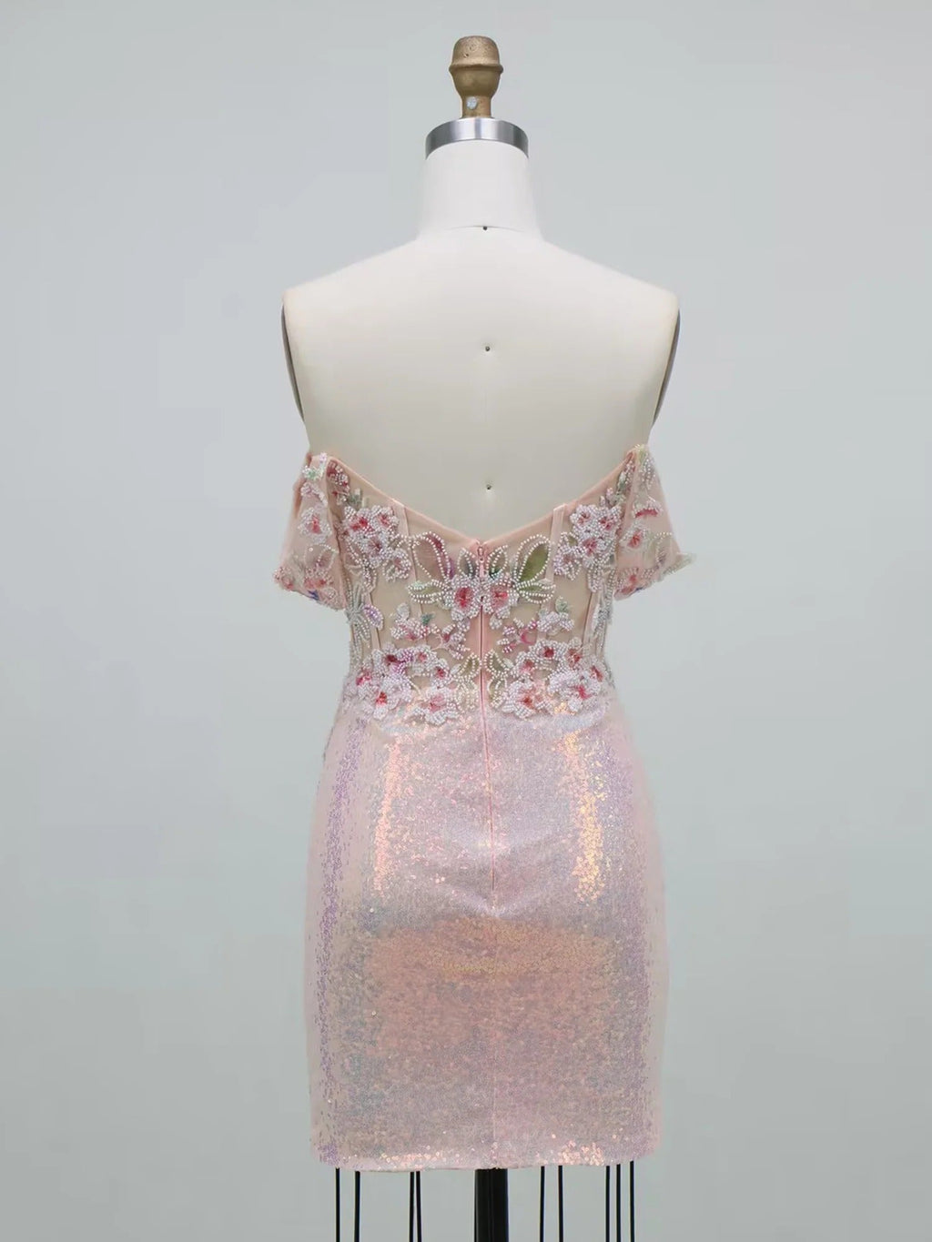 Sequin Floral Off-the-Shoulder Homecoming Dress