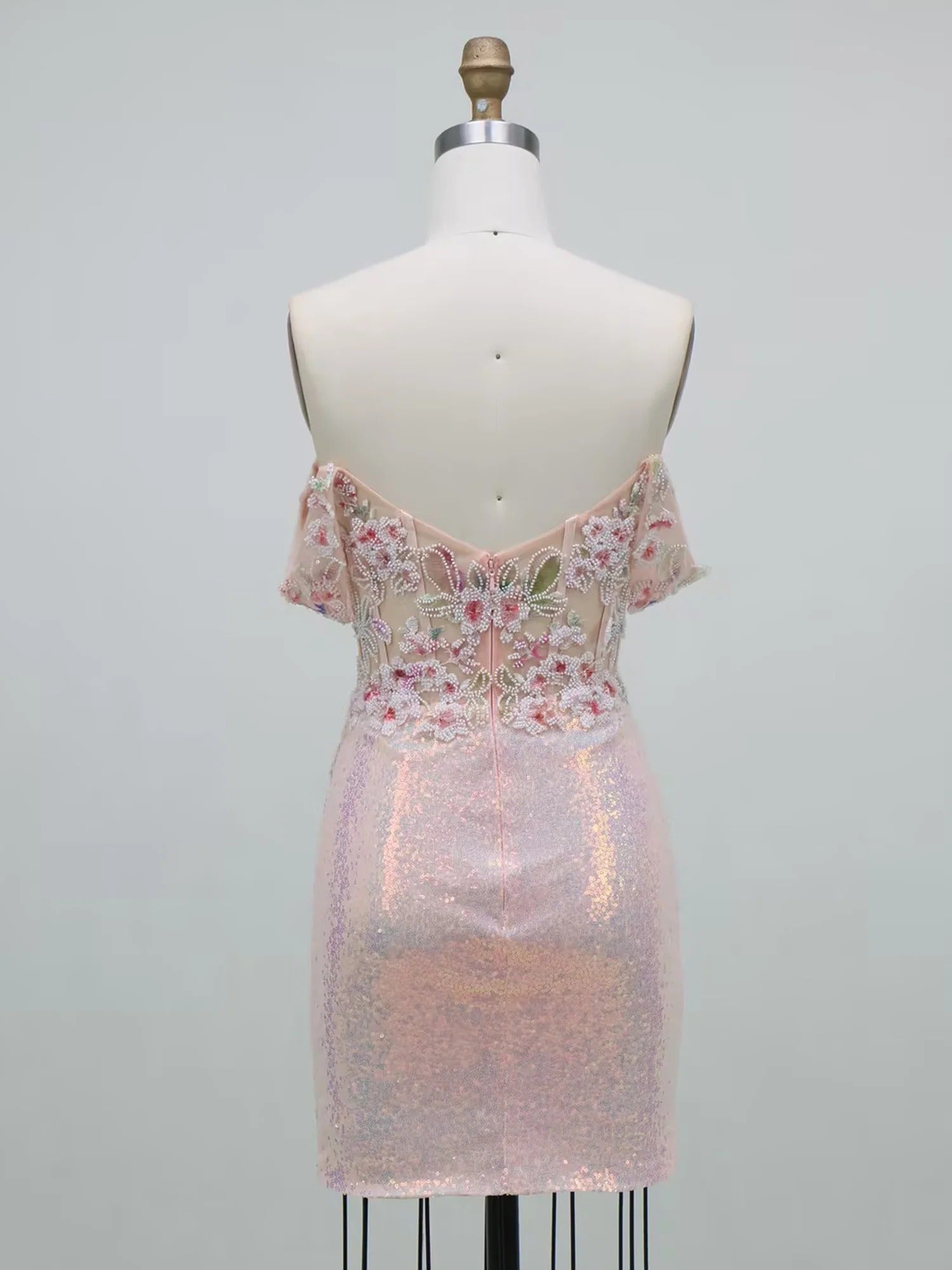 Sequin Floral Off-the-Shoulder Homecoming Dress