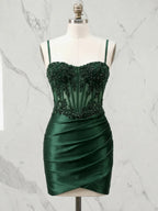 Sweetheart Beaded Lace Corset Mini Homecoming Dresses with Ruched Skirt