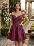 Off-the-Shoulder Sweetheart Sparkling Short Homecoming Dress