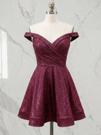 Off-the-Shoulder Sweetheart Sparkling Short Homecoming Dress