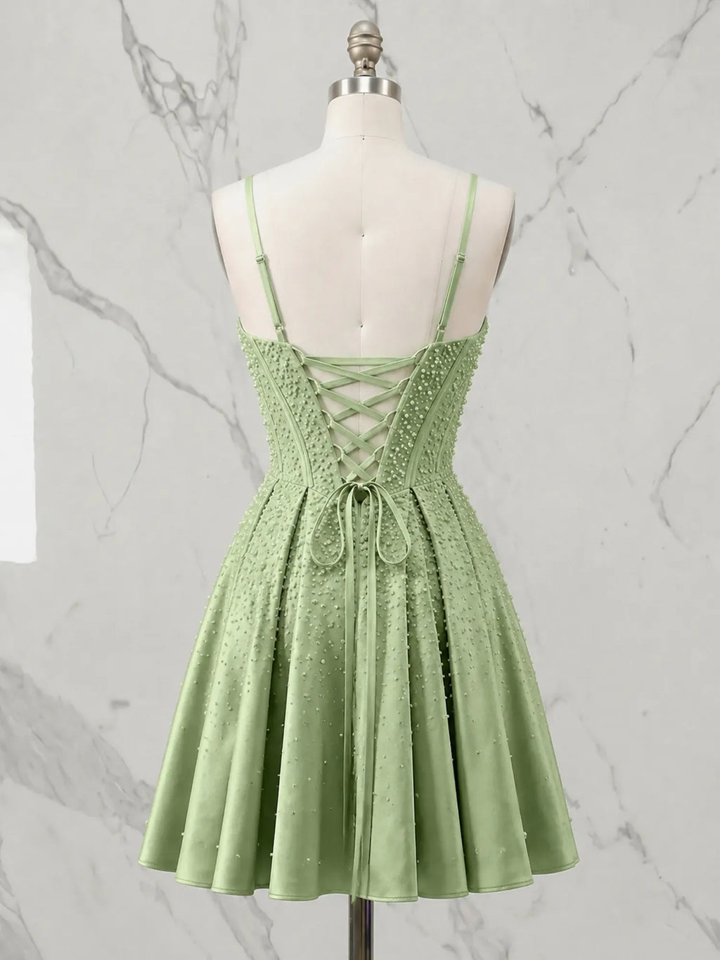 Sweetheart Beaded Satin A-Line Mini Homecoming Dresses with Corset Bodice