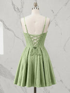 Sweetheart Beaded Satin A-Line Mini Homecoming Dresses with Corset Bodice