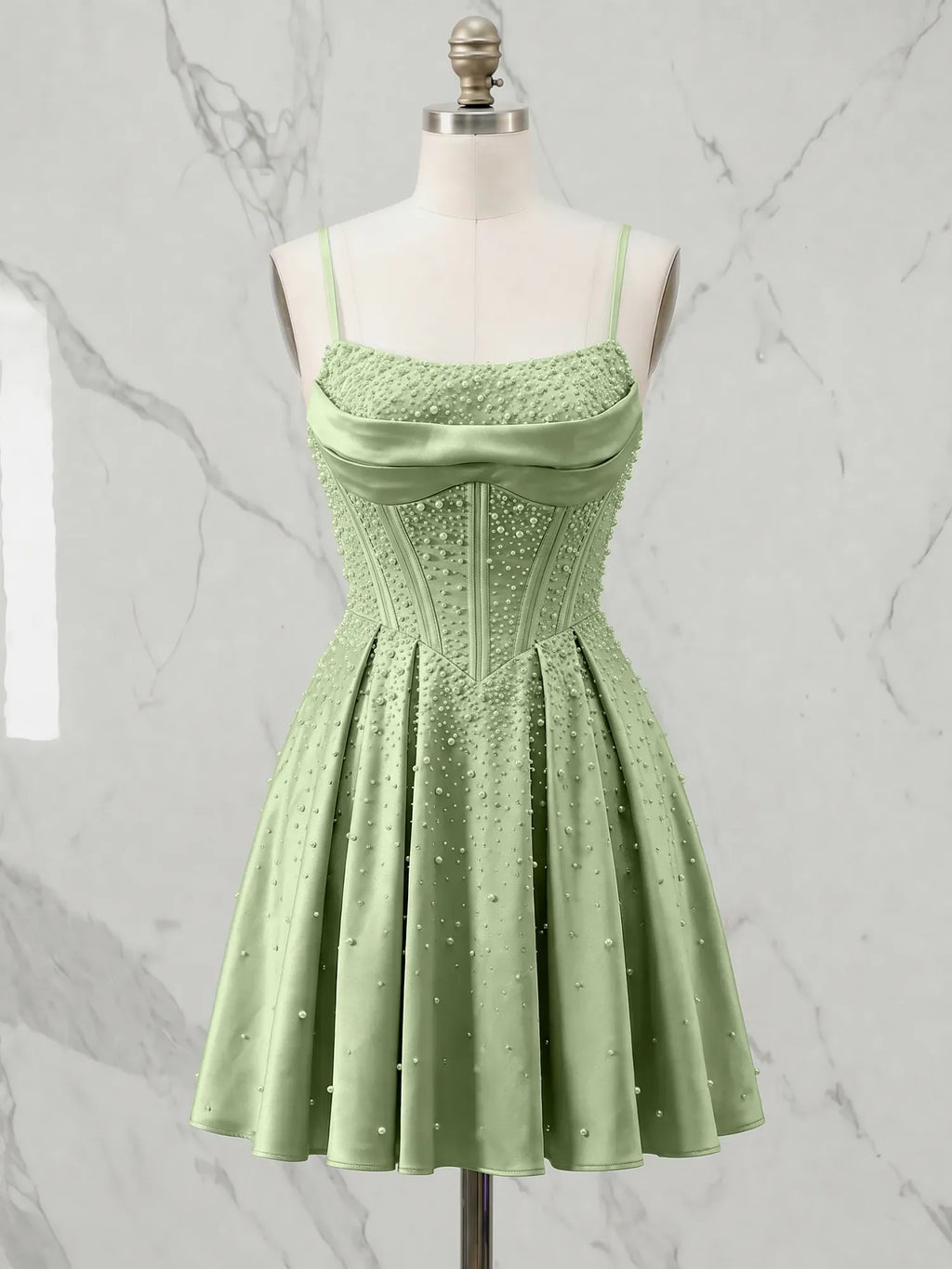 Sweetheart Beaded Satin A-Line Mini Homecoming Dresses with Corset Bodice