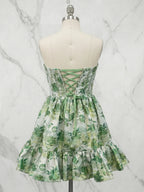 Strapless Sweetheart Floral Printed A-Line Mini Homecoming Dresses