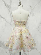 Strapless Sweetheart Sunflower Sequin Mini Homecoming Dresses with Illusion Bodice