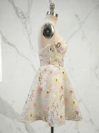 Strapless Sweetheart Sunflower Sequin Mini Homecoming Dresses with Illusion Bodice