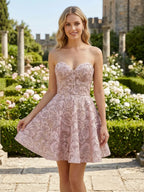 Off-the-Shoulder Sweetheart Floral Printed A-Line Short Homecoming Dresses