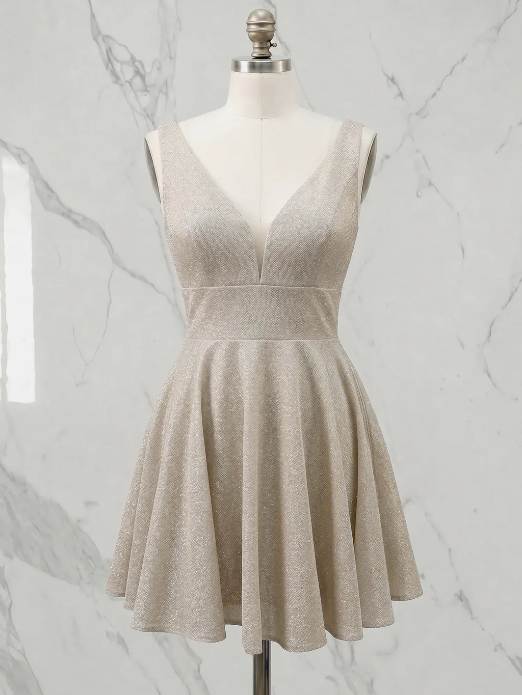 V-Neck Beaded Satin Short Homecoming Dress with Pleated Waist