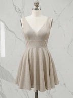 V-Neck Beaded Satin Short Homecoming Dress with Pleated Waist