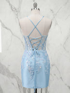 Sweetheart Lace Appliqué Corset Mini Homecoming Dresses with Illusion Bodice