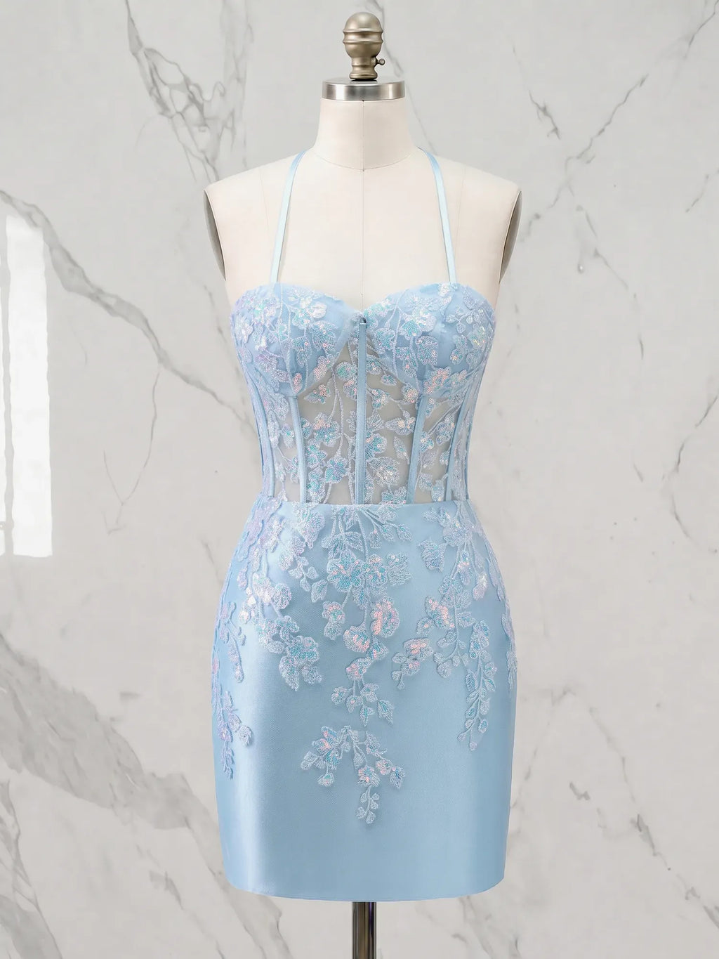 Sweetheart Lace Appliqué Corset Mini Homecoming Dresses with Illusion Bodice