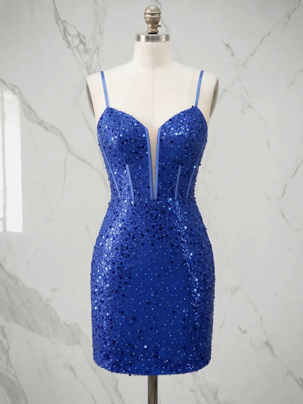Plunging V-Neck Sequin Corset Mini Homecoming Dresses with Illusion Panel
