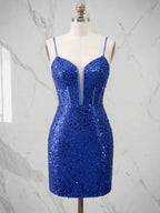 Plunging V-Neck Sequin Corset Mini Homecoming Dresses with Illusion Panel