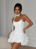 Glamorous Pure White Architectural Corset 3D Floral Homecoming Dress