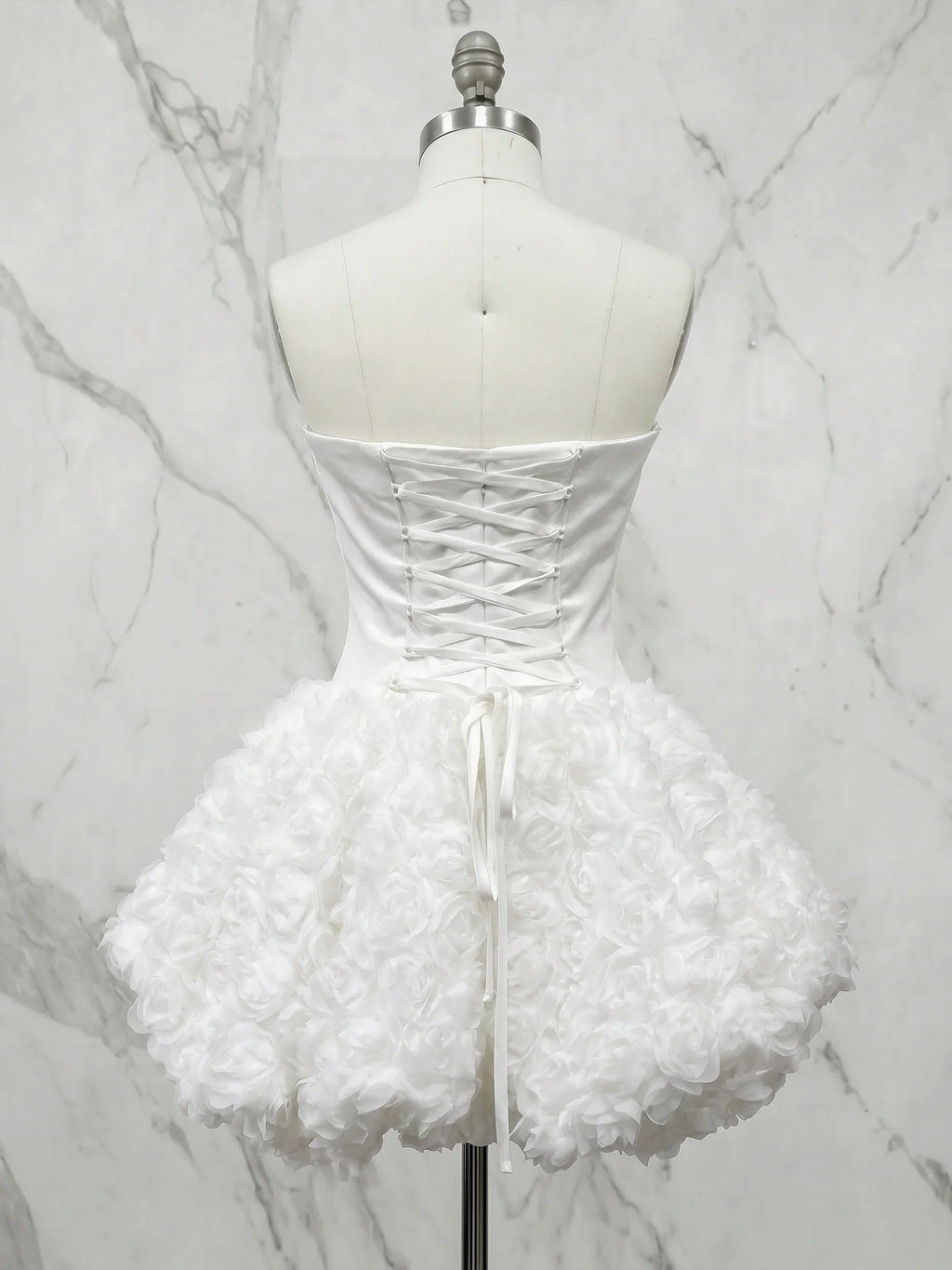 Glamorous Pure White Architectural Corset 3D Floral Homecoming Dress