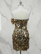 Dazzling Gold Geometric Sequin Strapless Bow Homecoming Dress