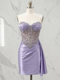 Sweetheart Crystal Beaded Corset Satin Mini Homecoming Dresses