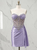 Sweetheart Crystal Beaded Corset Satin Mini Homecoming Dresses