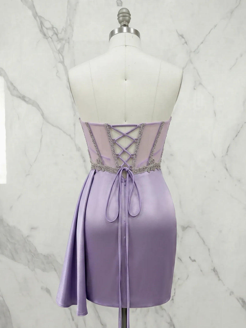 Sweetheart Crystal Beaded Corset Satin Mini Homecoming Dresses