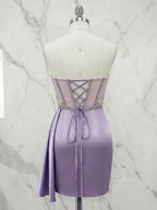 Sweetheart Crystal Beaded Corset Satin Mini Homecoming Dresses