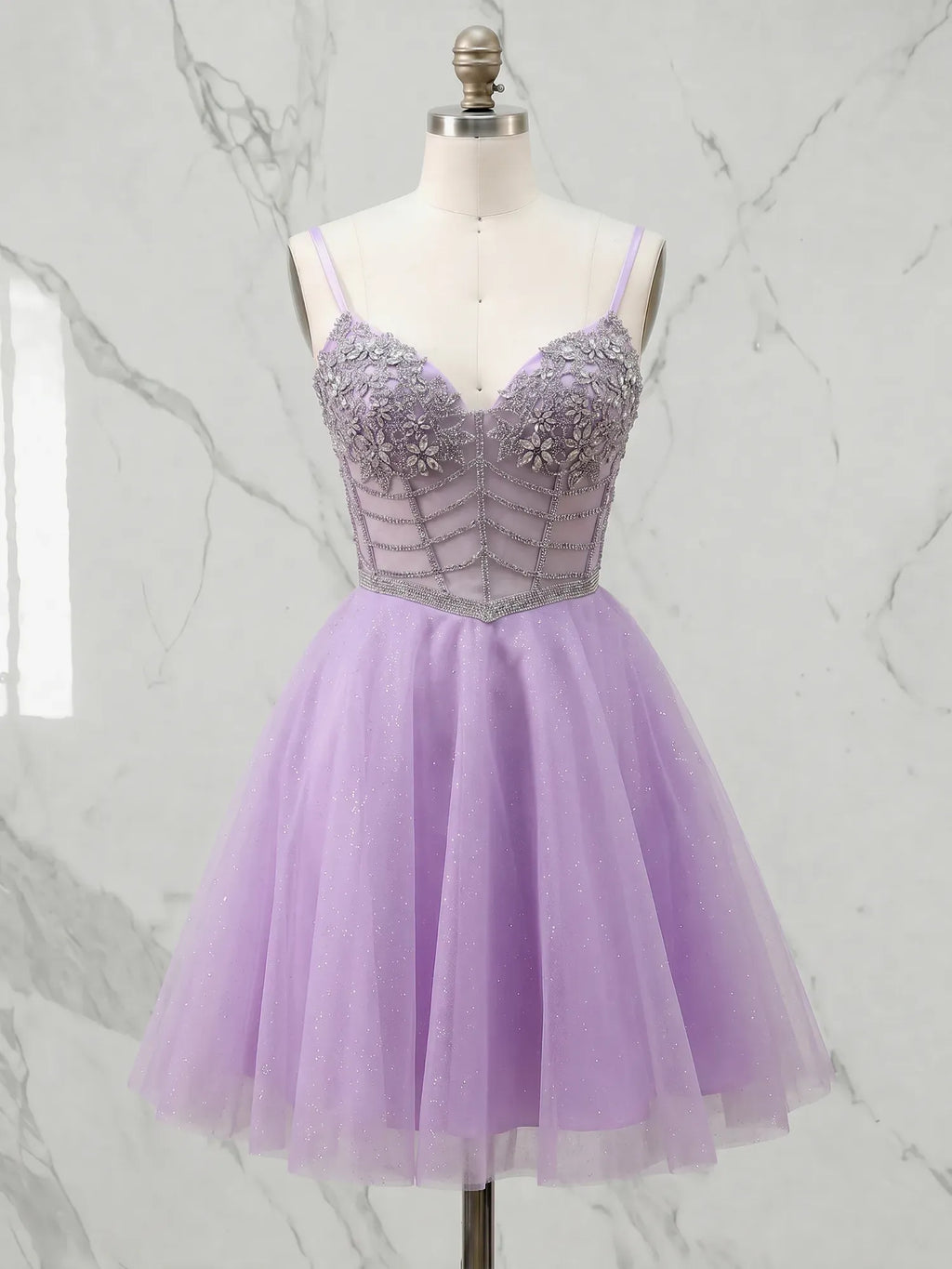 Sweetheart Beaded Tulle Short Homecoming Dress