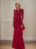 Robe mère de la mariée rouge en mousseline, coupe fourreau/colonne, asymétrique, longueur au sol