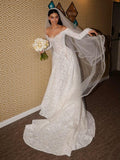 Elegant Off-the-Shoulder Long Sleeve Lace A-Line Wedding Dress