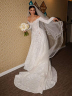 Elegant Off-the-Shoulder Long Sleeve Lace A-Line Wedding Dress