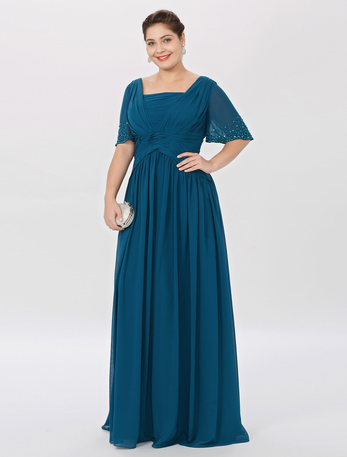 A-Linien-/Prinzessinnenkleid mit quadratischem Ausschnitt, bodenlang, Mutter der Braut