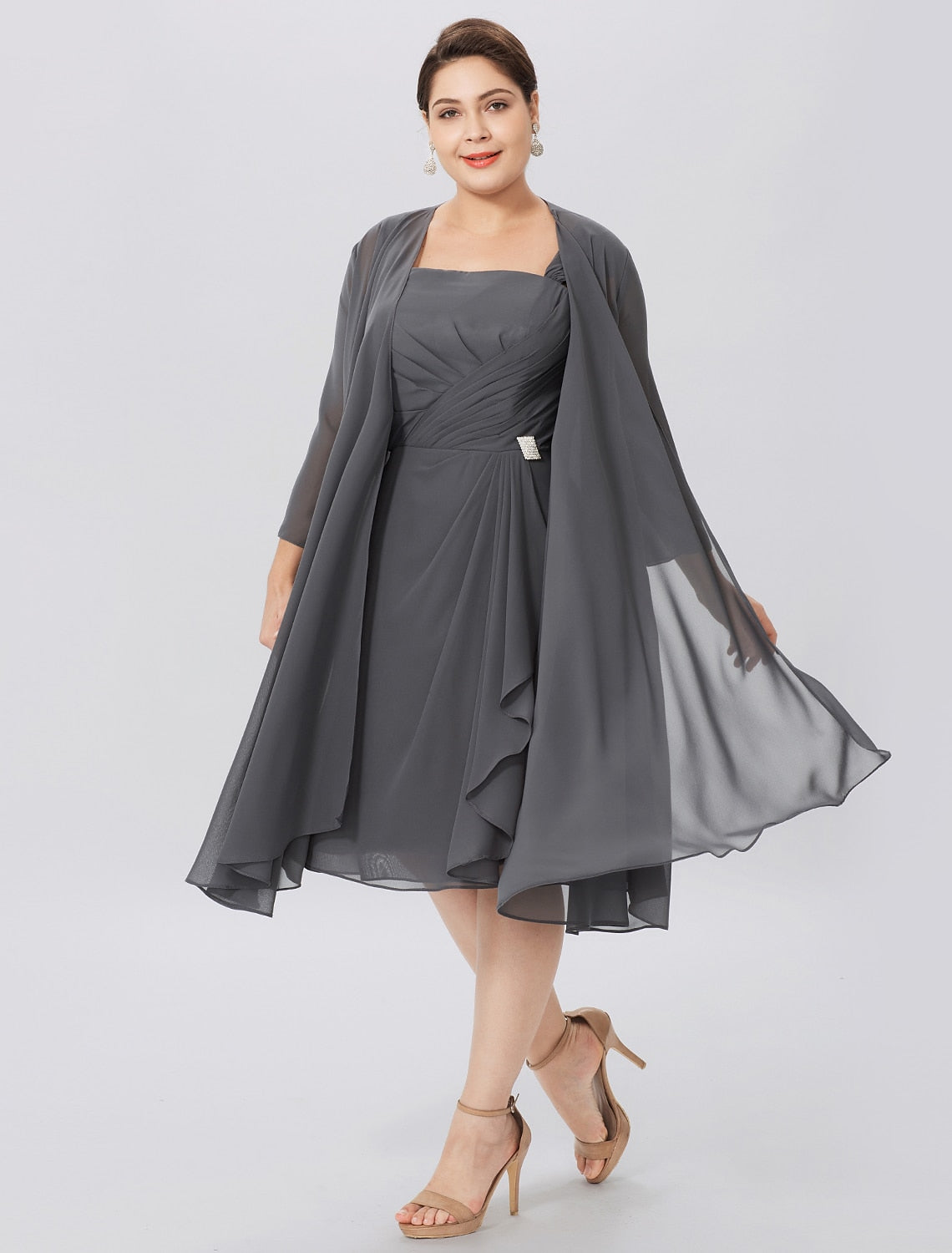 A-Linie/Prinzessin Mutter der Braut Kleid mit Spaghettiträgern, knielang