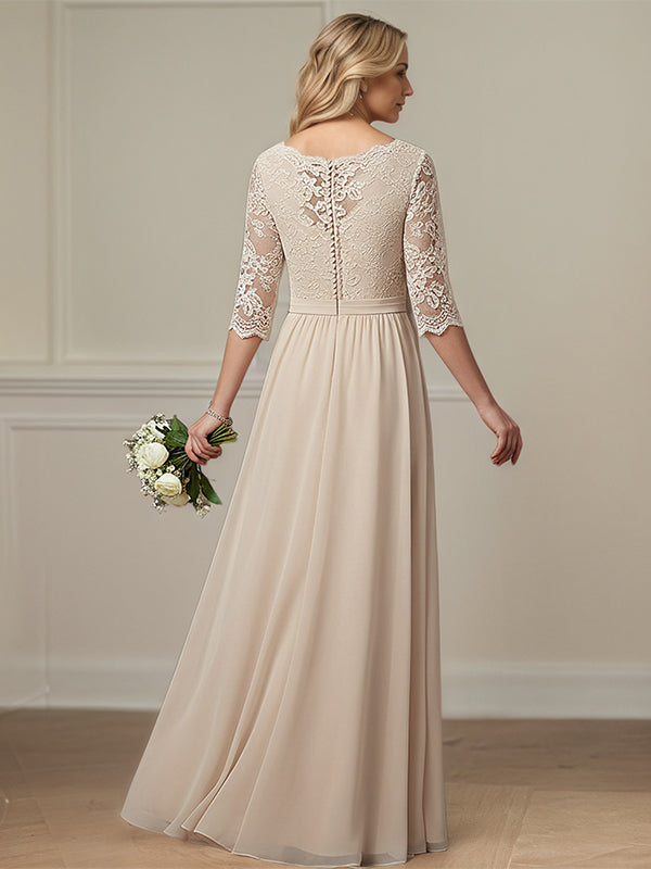 Dusty Blue A Line V-Neck Lace Chiffon Mother Of The Bride Dress With Appliques