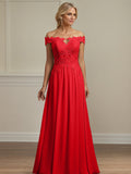 Rotes A-Linien schulterfreies Chiffon Mutter der Braut Kleid mit Applikationen