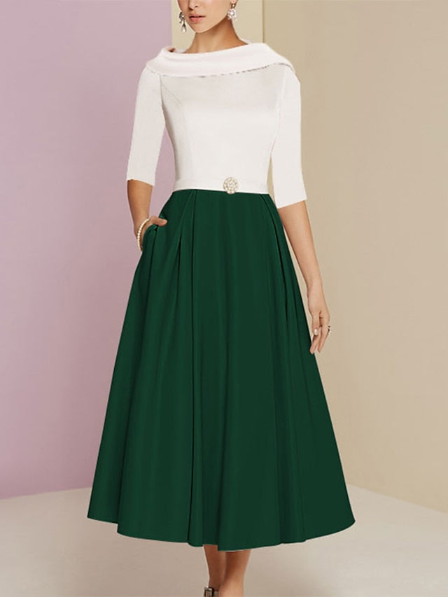 A-Linien/Prinzessinnen Juwelen-Ausschnitt Halbarm Tee-Länge Mutter-der-Braut-Kleider mit Taschen und Falten