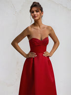 A Line Red Satin Sweetheart Ankle Length Dress
