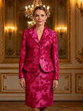 Ensemble costume blazer et jupe en jacquard floral pour événements formels